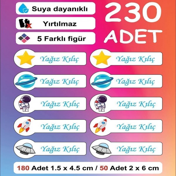 Premium Kalite 230 Adet Kişiye Özel İsimli Defter Kalem Okul Etiketi-45